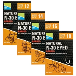 Preston Innovations Natural N-30 Barbed Eyed Hooks